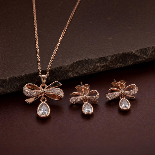 Rose Gold Bow Drop Bloom Jewellery Set product image 2