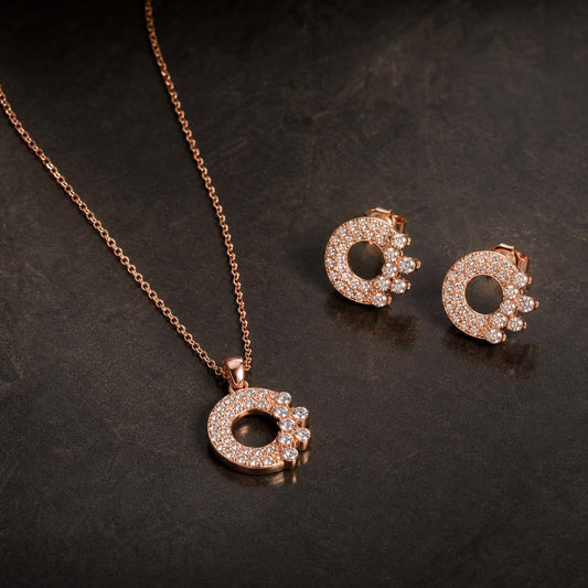 Rose Gold Crescent Halo Jewellery Set product image 2