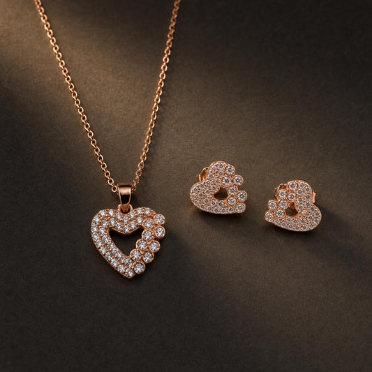 Rose Gold Open Heart Halo Jewellery Set product image 2