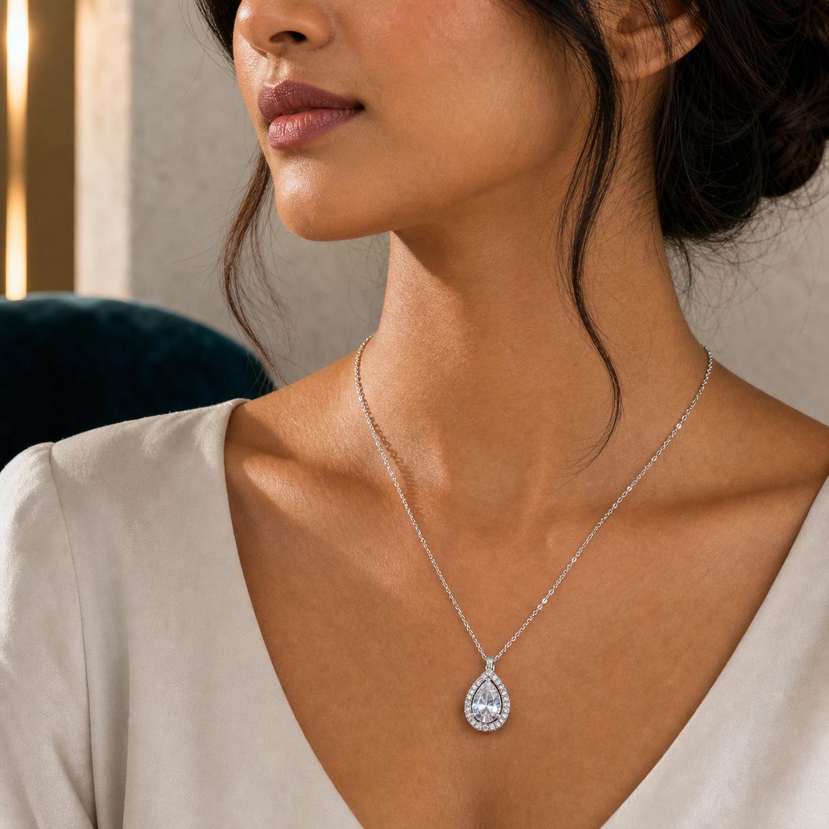 Silver Mira Pear Halo Pendant product image 13