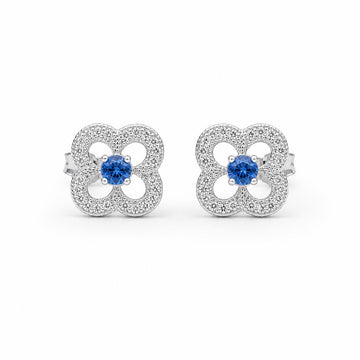 Silver Sapphire Clover Bloom Earrings product image 1