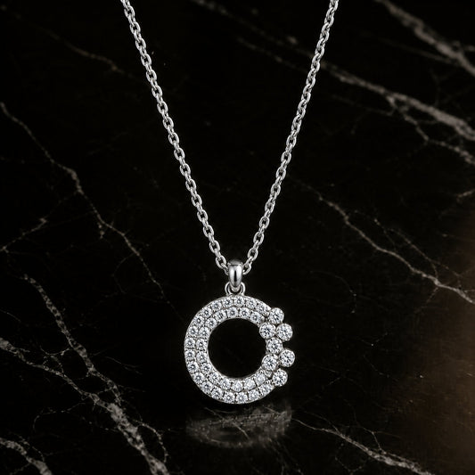 Silver Moonlit Crescent Pendant