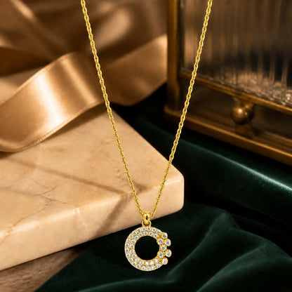 Golden Moonlit Crescent Pendant