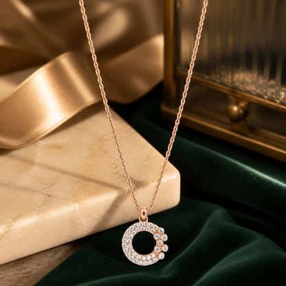 Rose Gold Moonlit Crescent Pendant