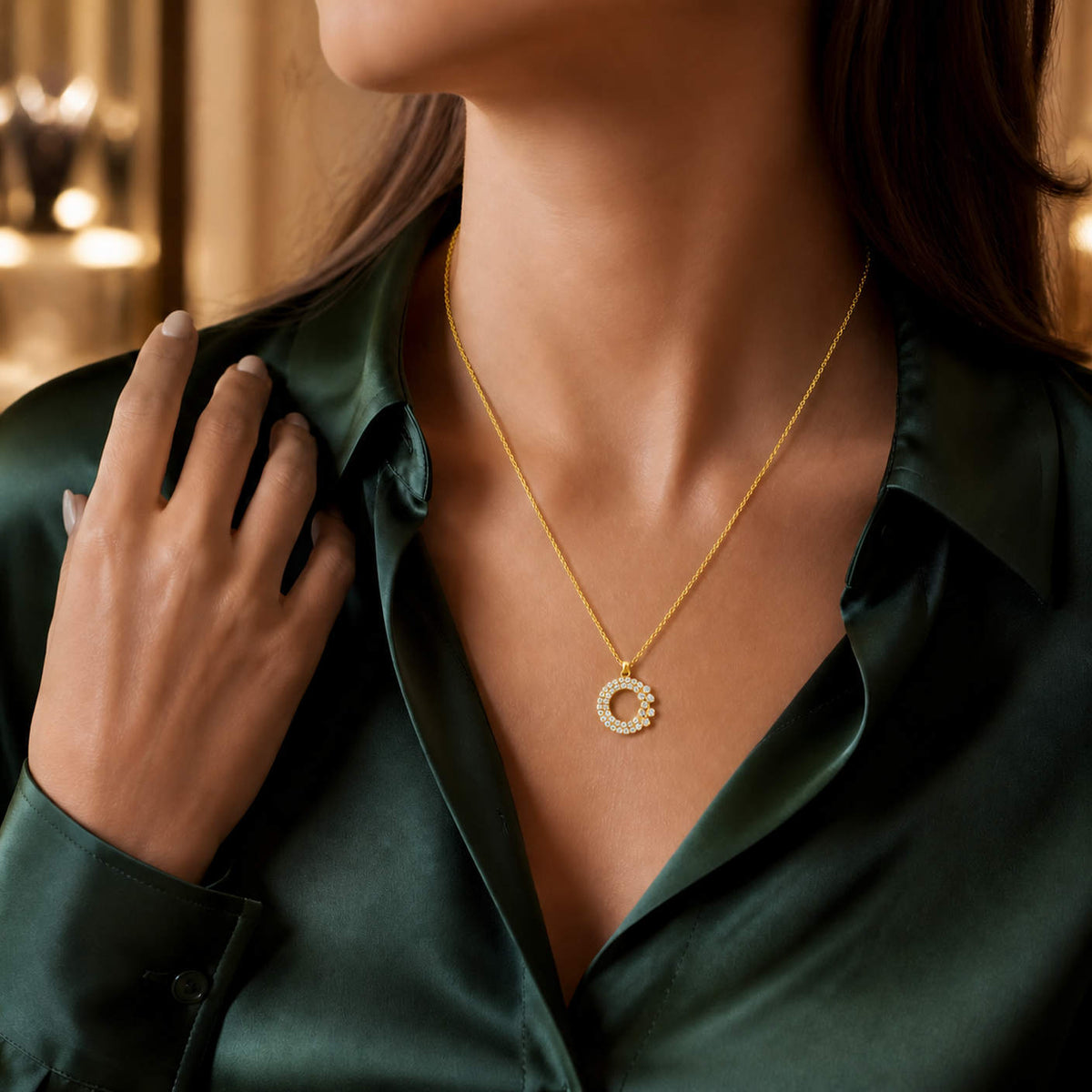 Golden Moonlit Crescent Pendant