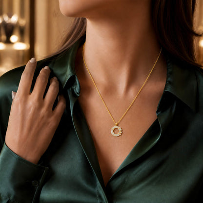 Golden Moonlit Crescent Pendant