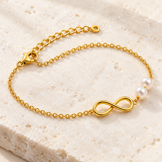 Golden Pearl Infinity Bracelet