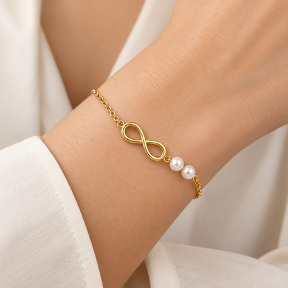 Golden Pearl Infinity Bracelet