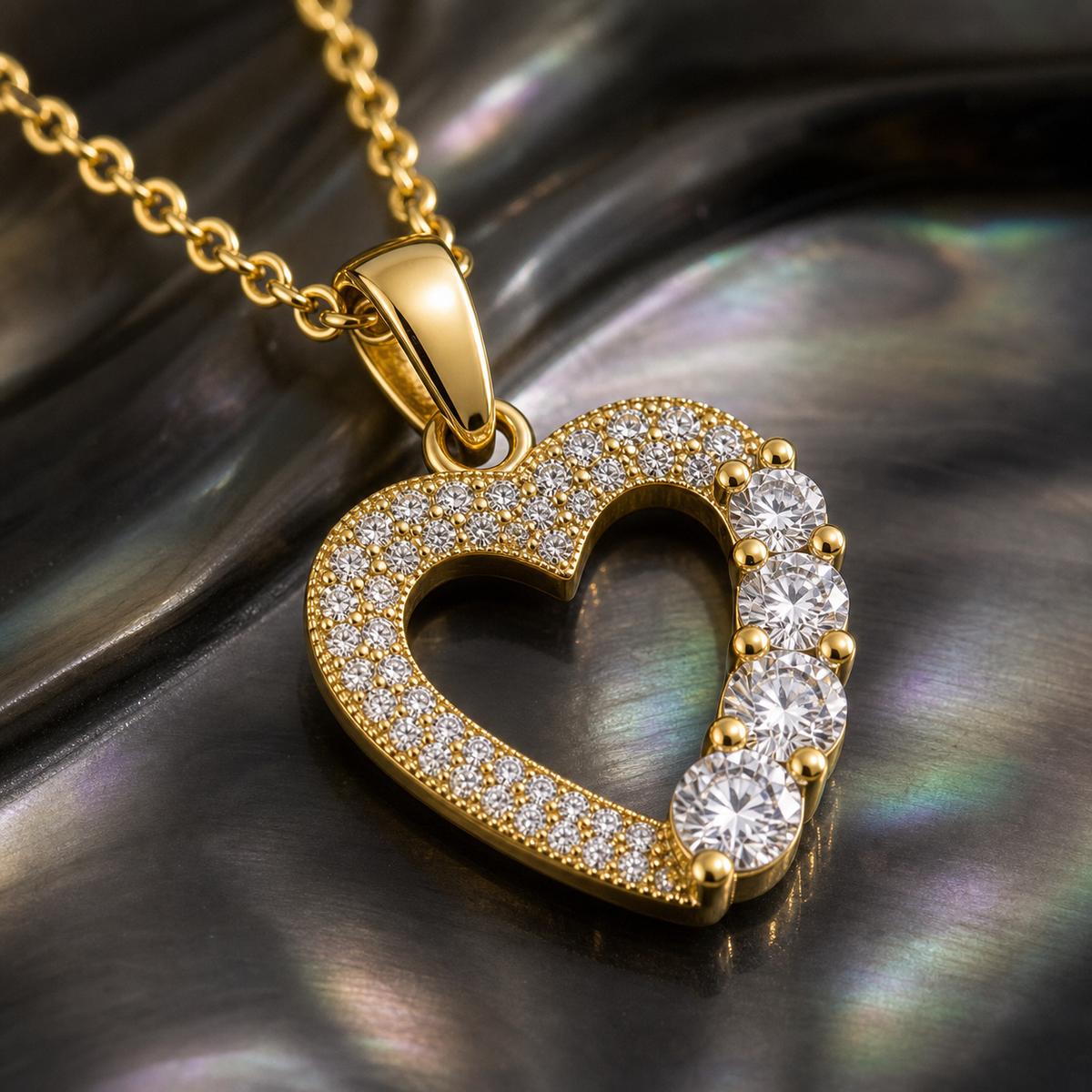 Golden Amora Heart Cascade Pendant design detail