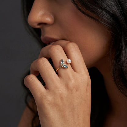 Golden Adjustable Aqua Bloom Ring product image 7