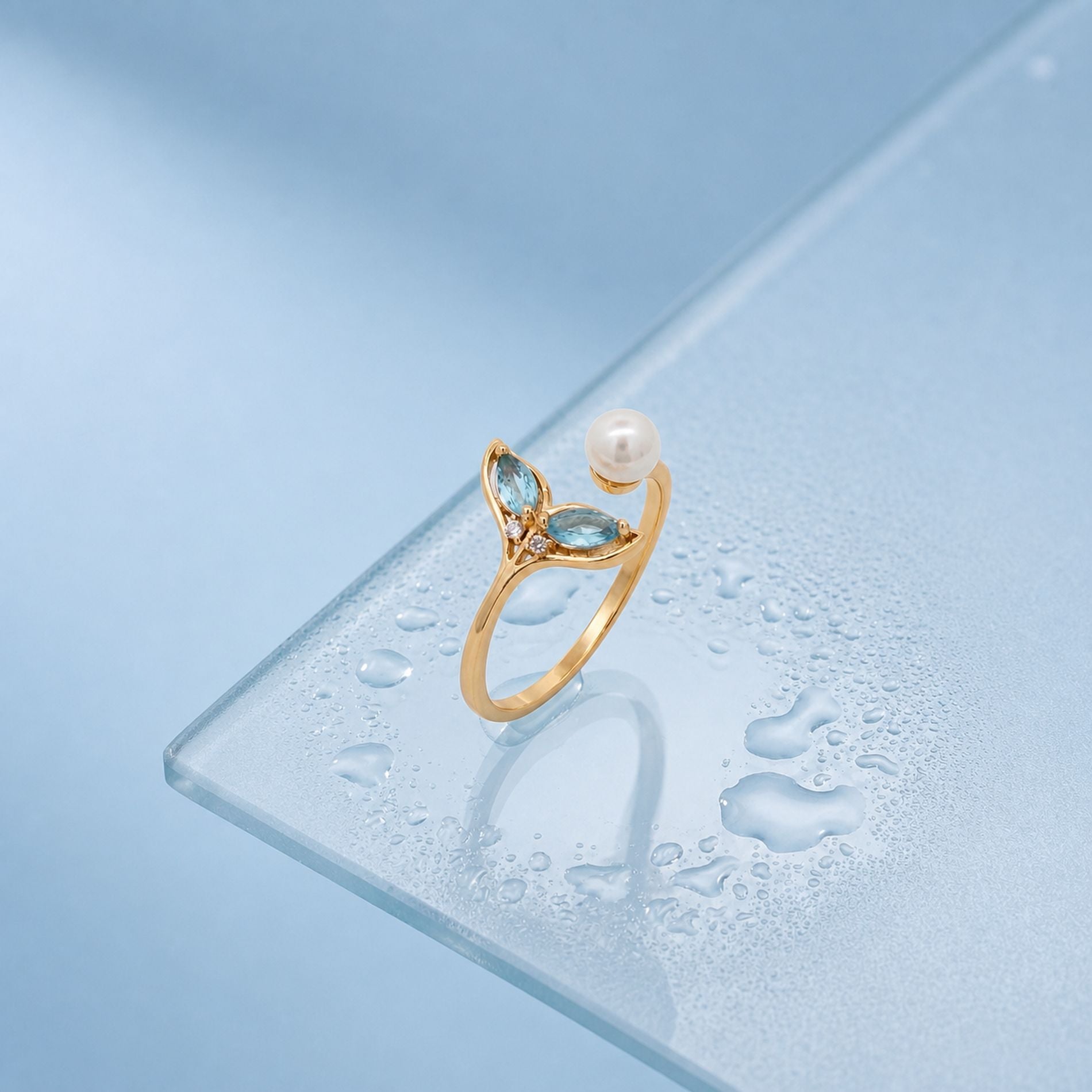 Golden Adjustable Aqua Bloom Ring product image 4