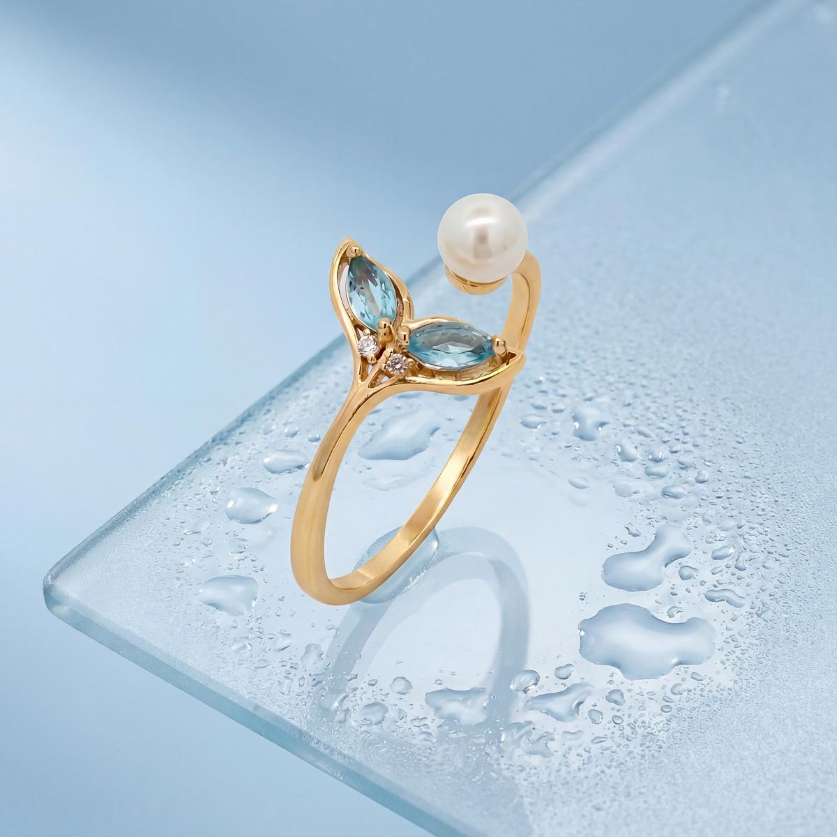 Golden Adjustable Aqua Bloom Ring product image 3
