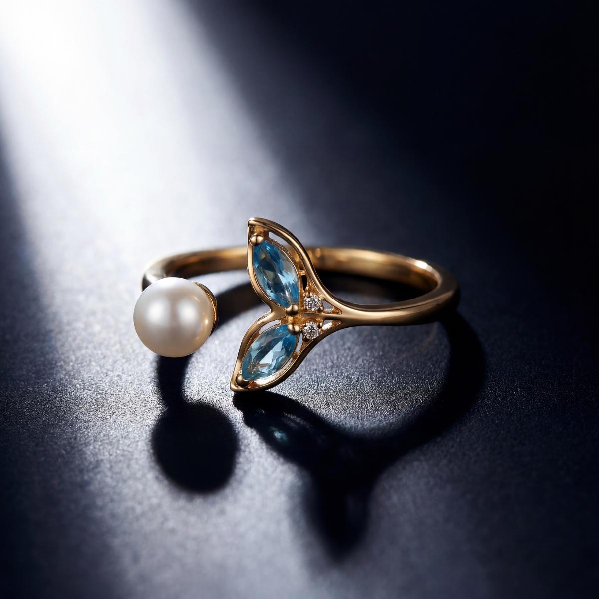 Golden Adjustable Aqua Bloom Ring product image 5