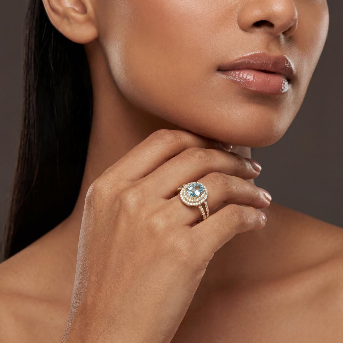 Golden Aqua Halo Ring product image 5