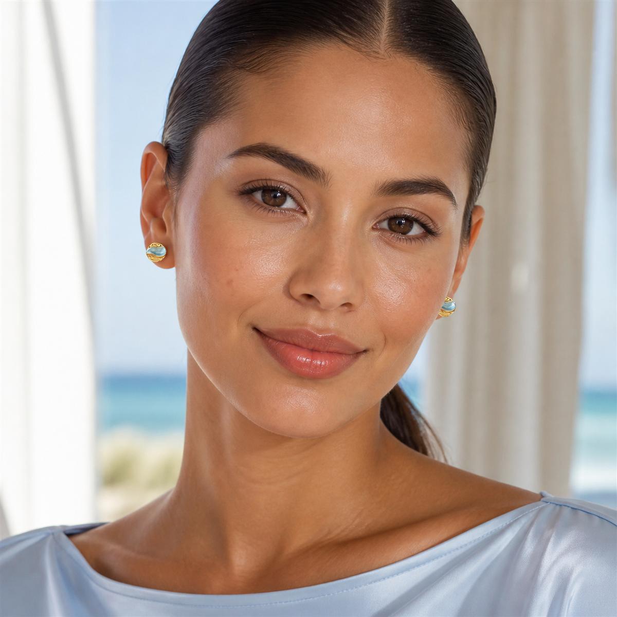 Golden Aqua Orbit Shell Earrings product image 3