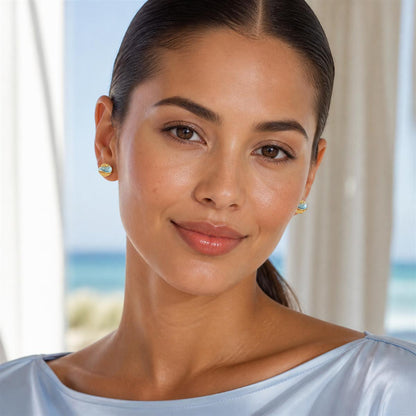 Golden Aqua Orbit Shell Earrings product image 3