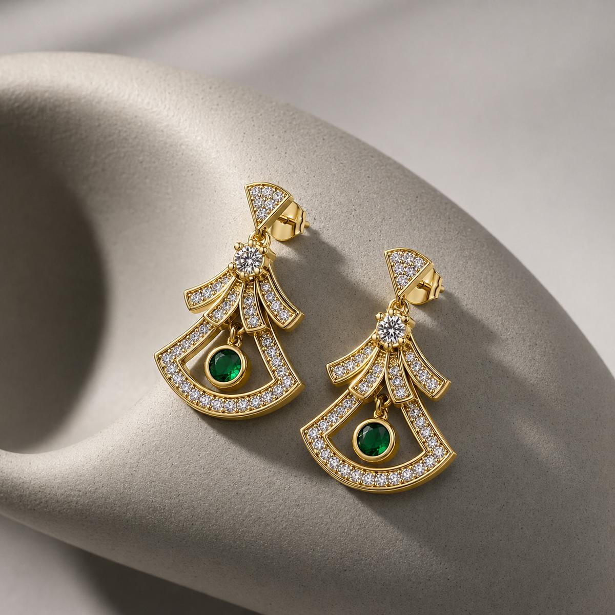Golden Arcadia Emerald Fan Earrings product image 4