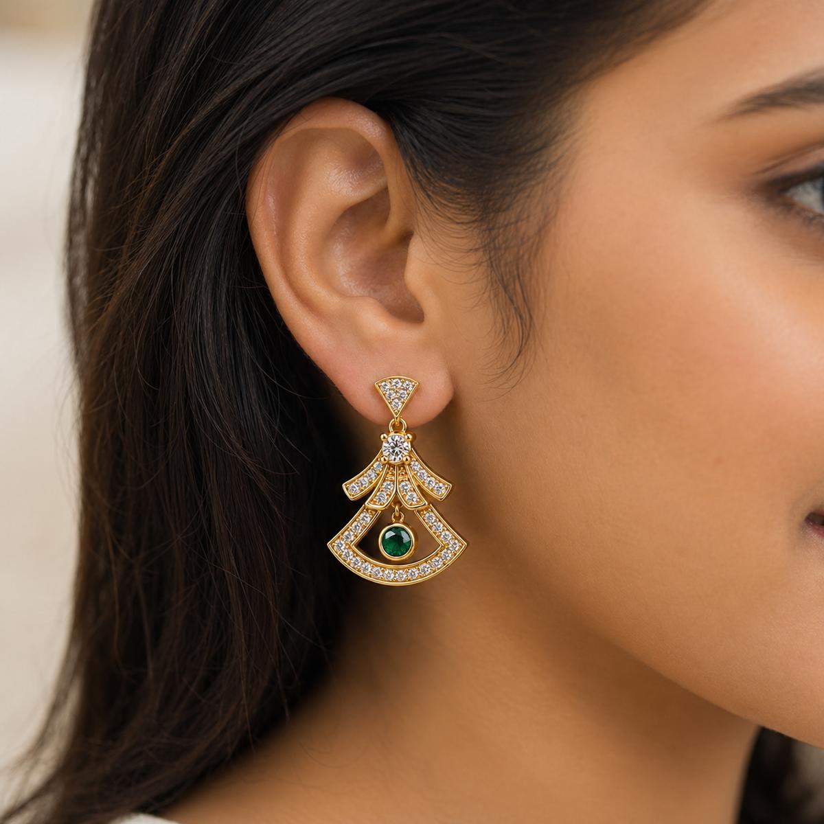 Golden Arcadia Emerald Fan Earrings product image 7