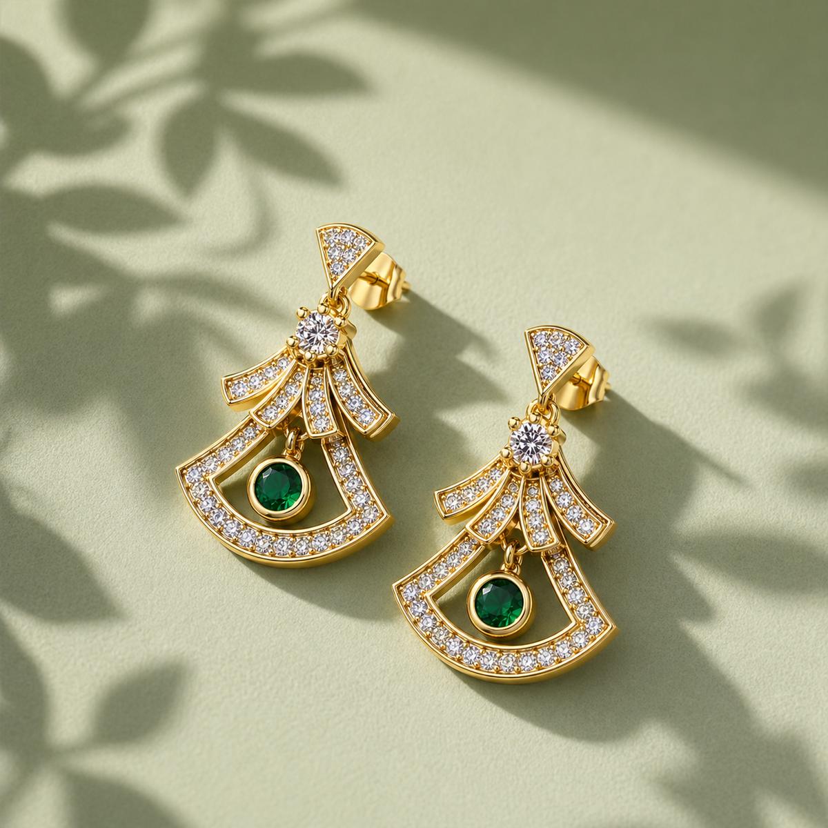 Golden Arcadia Emerald Fan Earrings product image 5