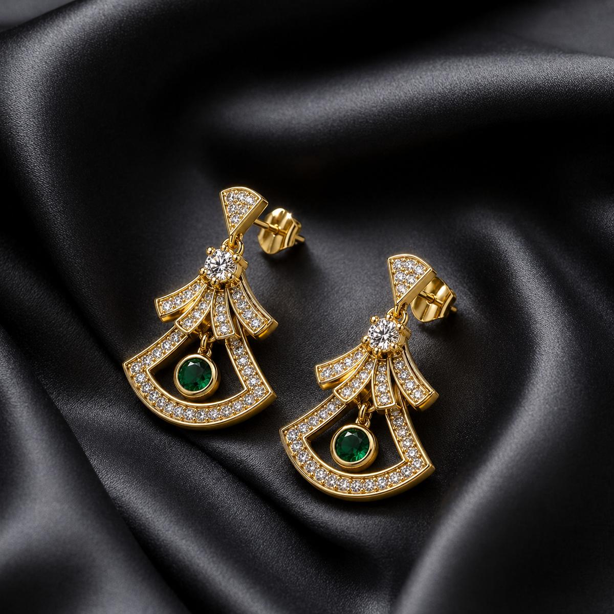 Golden Arcadia Emerald Fan Earrings product image 6