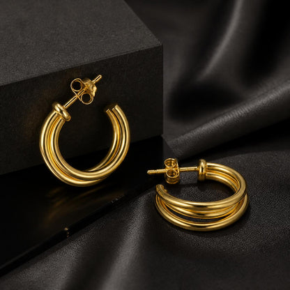 Golden Auria Ribbed Hoop Earrings product image 2
