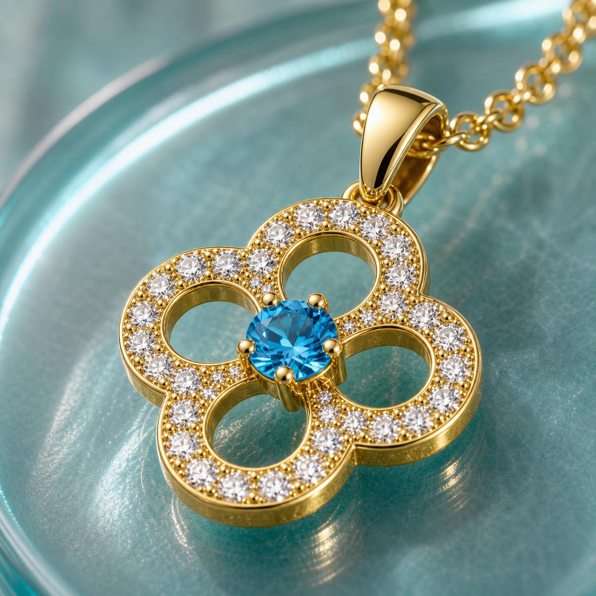 Golden Azure Clover Pendant design detail