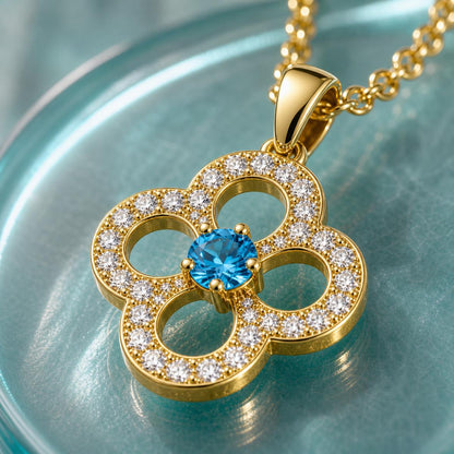 Golden Azure Clover Pendant design detail