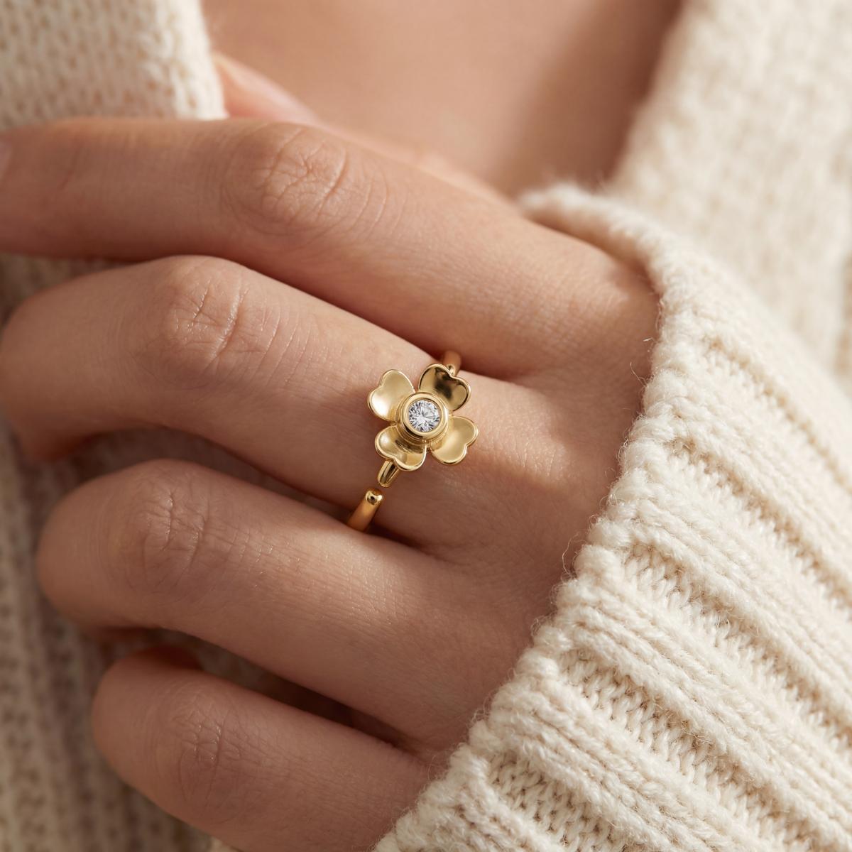 Golden Blossom Charm Ring design detail