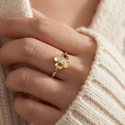 Golden Blossom Charm Ring design detail