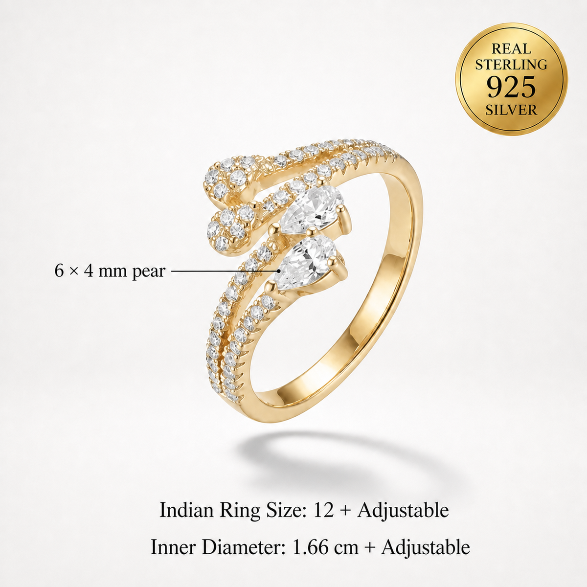 Golden Adjustable Blush Teardrop Ring