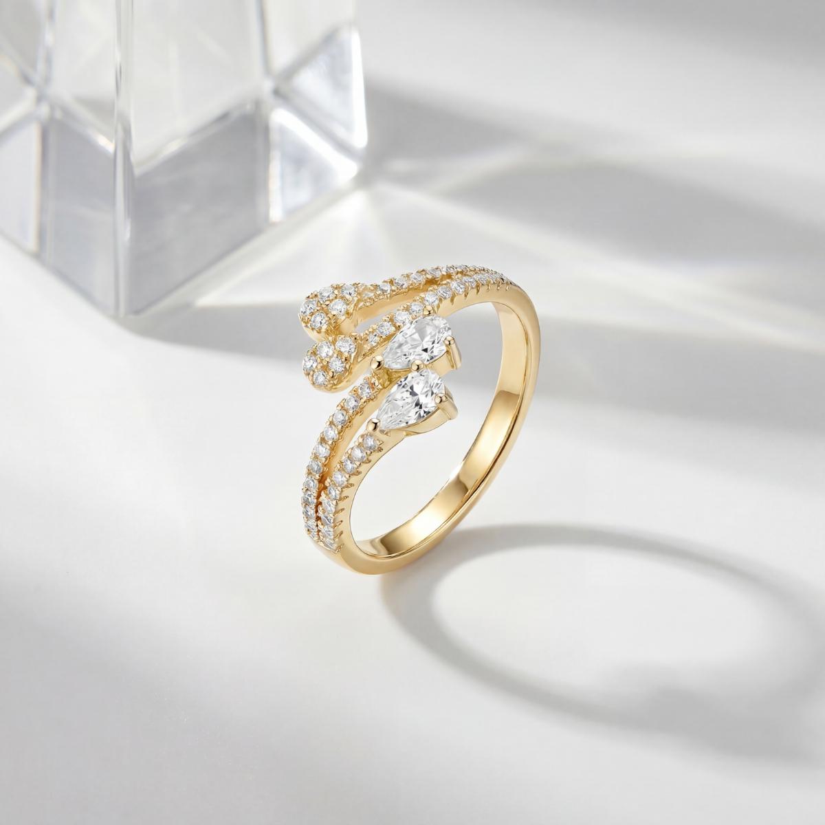 Golden Adjustable Blush Teardrop Ring design detail