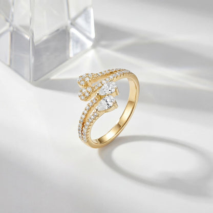 Golden Adjustable Blush Teardrop Ring design detail