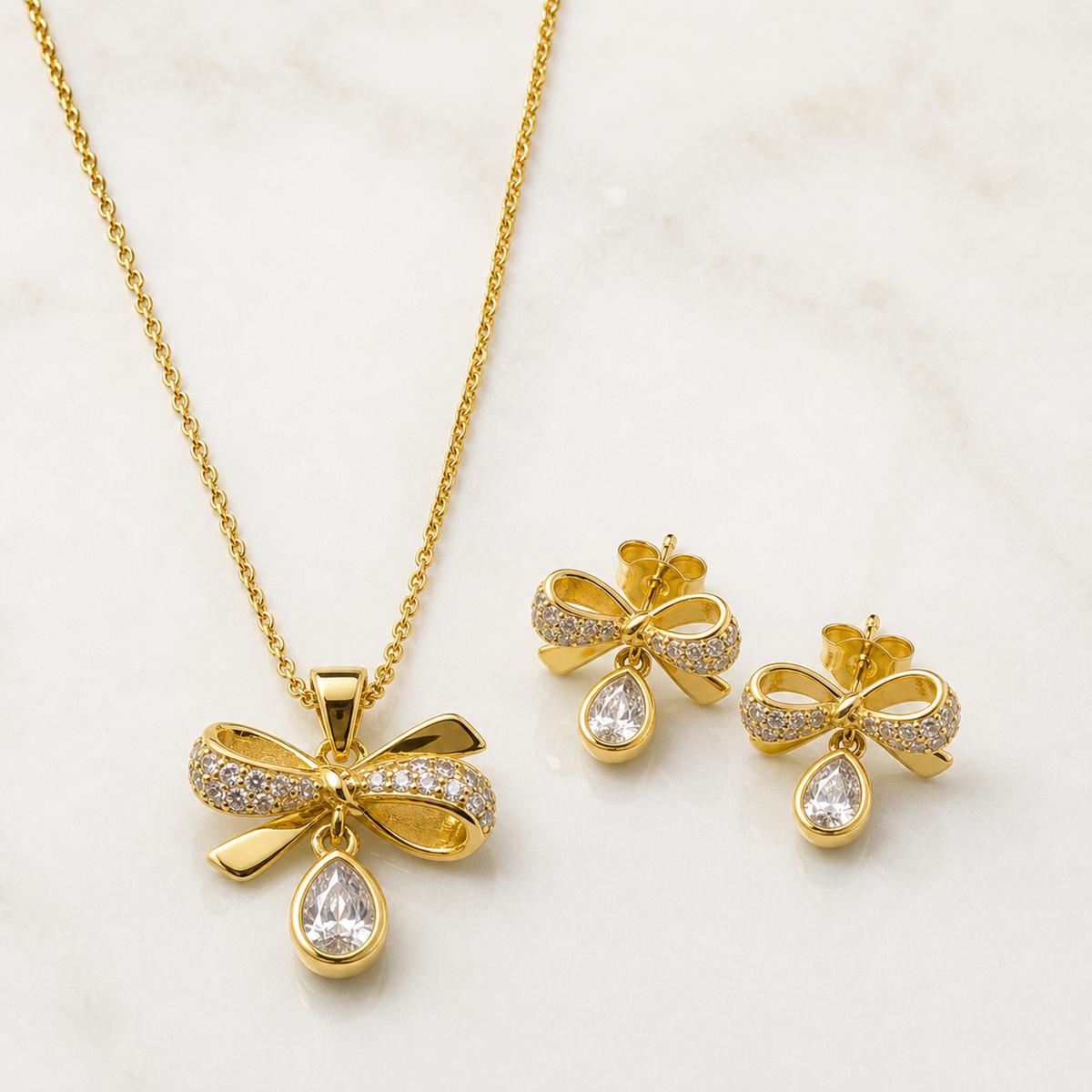 Golden Bow Drop Bloom Jewellery Set product image 1