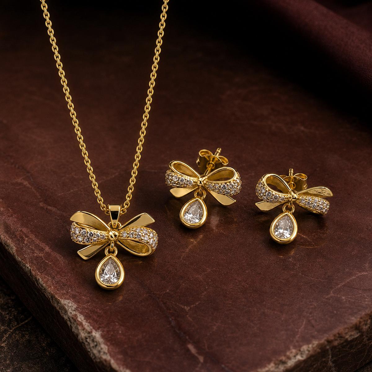 Golden Bow Drop Bloom Jewellery Set product image 2