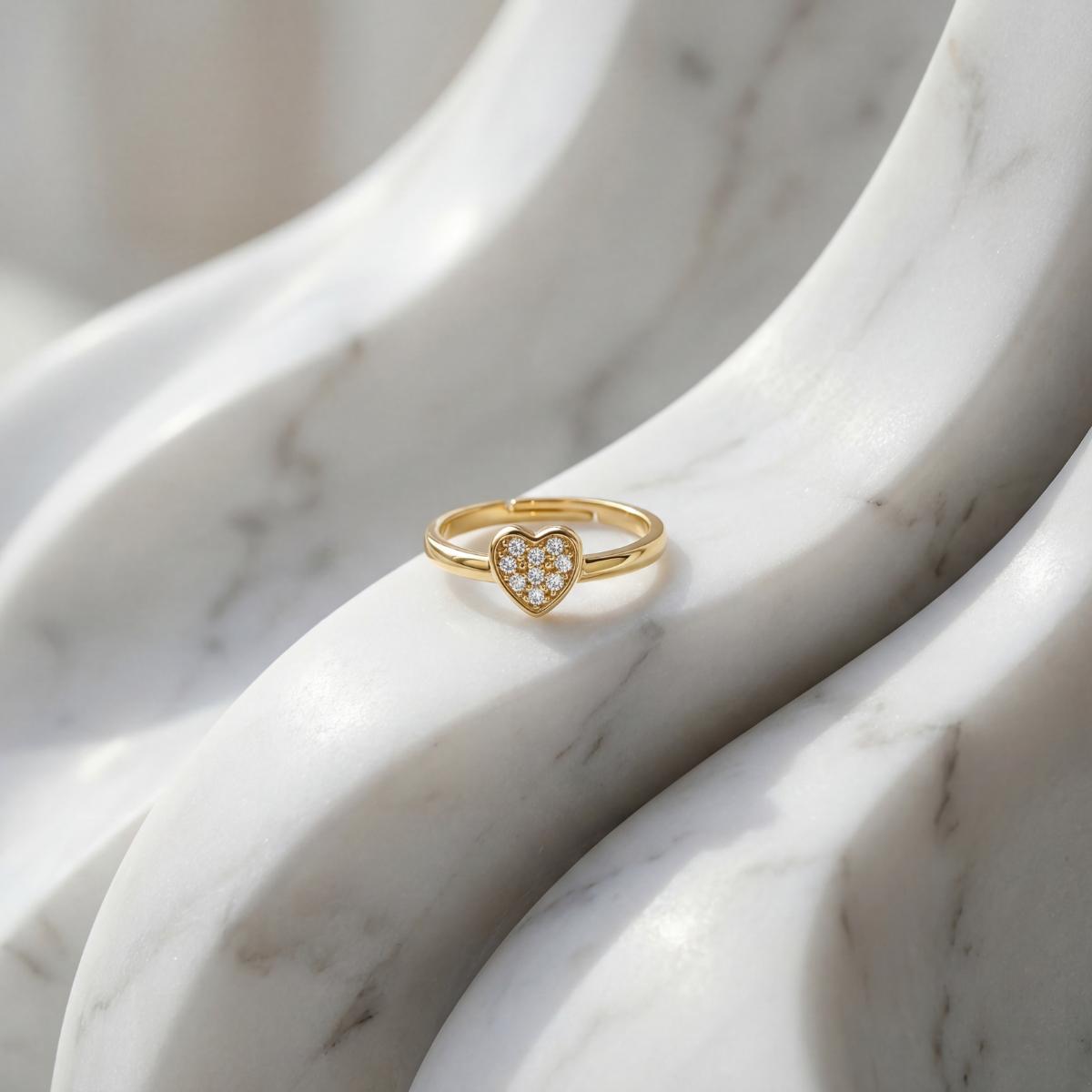 Golden Adjustable Crystal Heart Ring product image 2