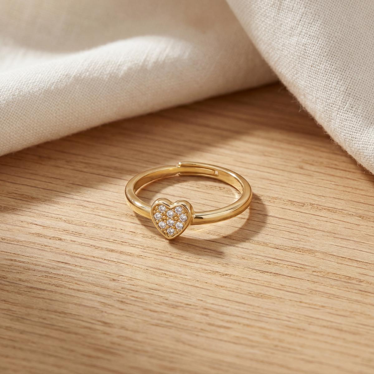 Golden Adjustable Crystal Heart Ring product image 3