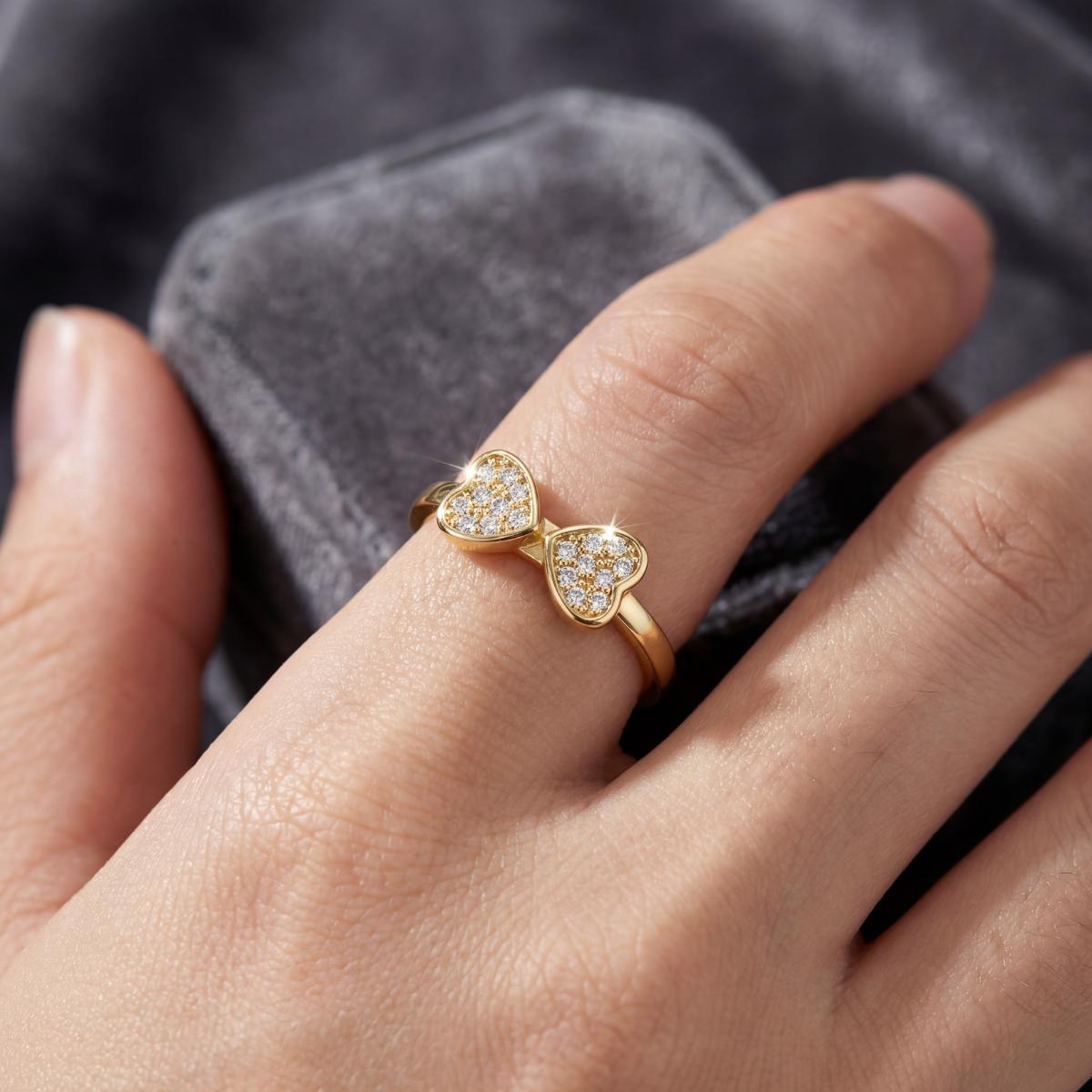 Golden Adjustable Double Love Ring design detail