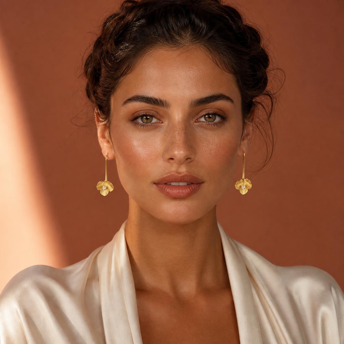 Golden Evara Flower Hook Earrings product image 3