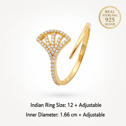Golden Adjustable Fan Sparkle Ring