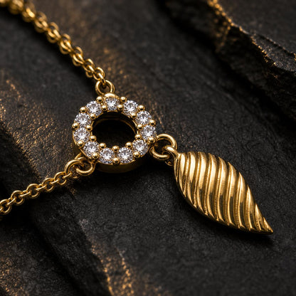Golden Laurel Leaf Drop Necklace design detail
