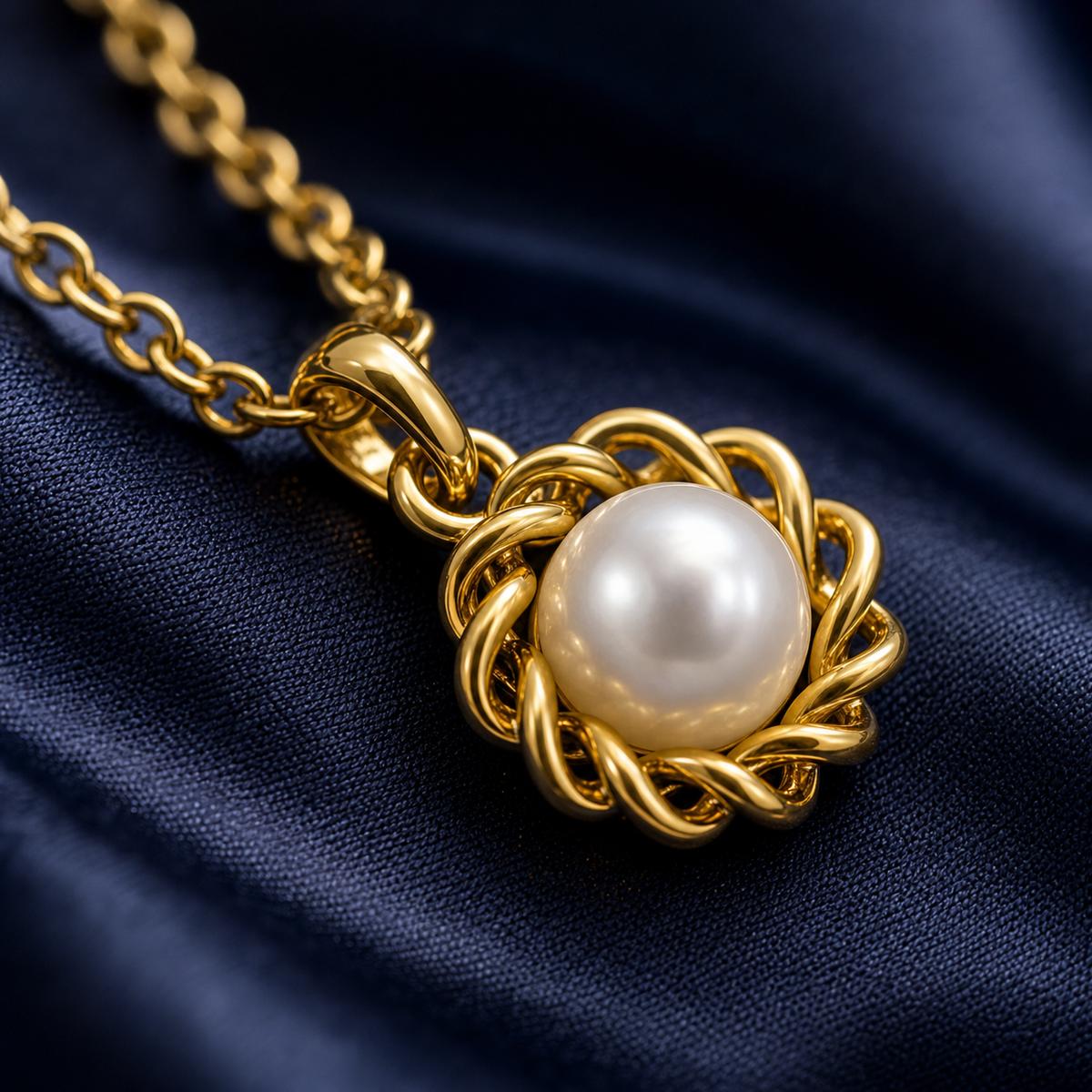 Golden Luna Pearl Halo Pendant design detail