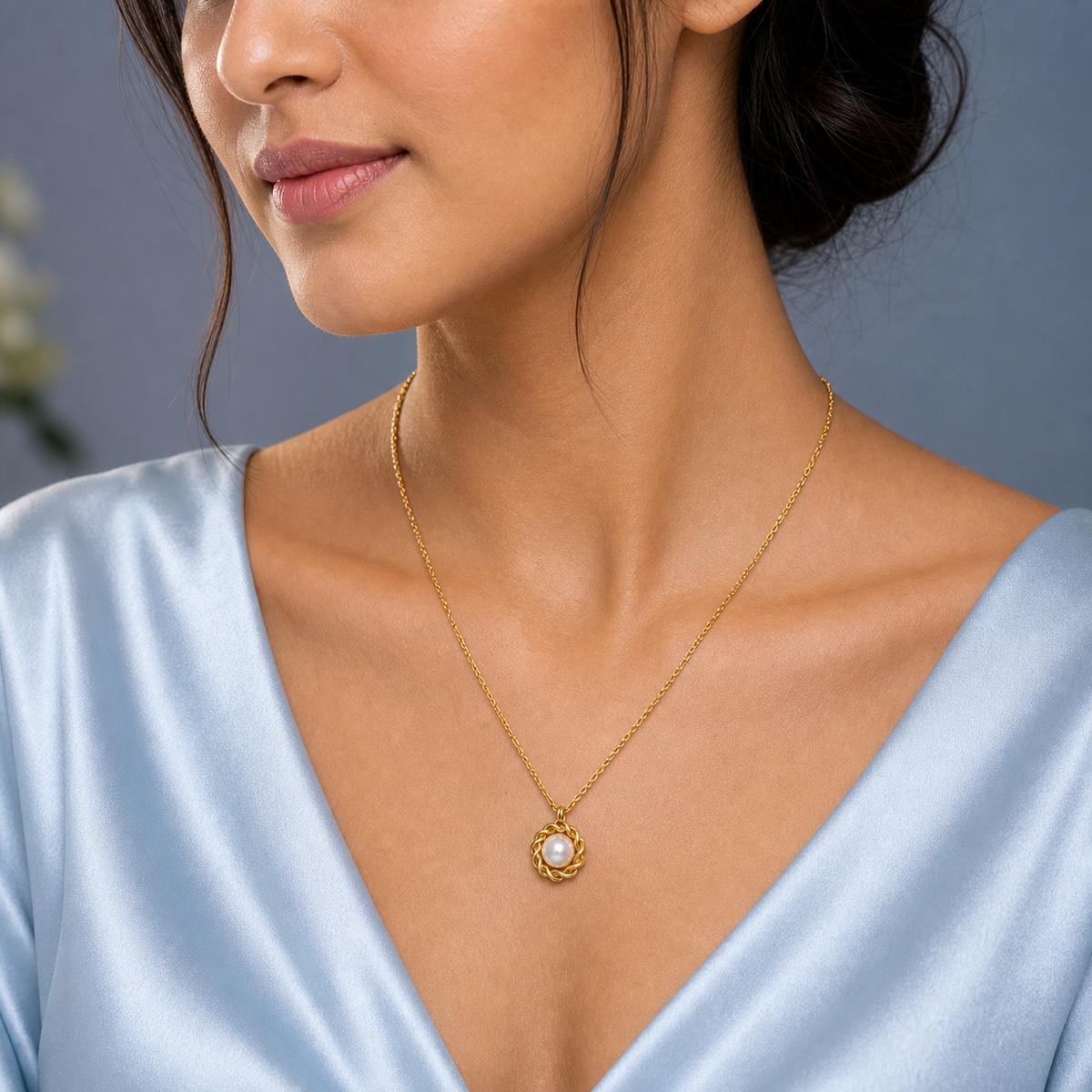 Golden Luna Pearl Halo Pendant product image 3