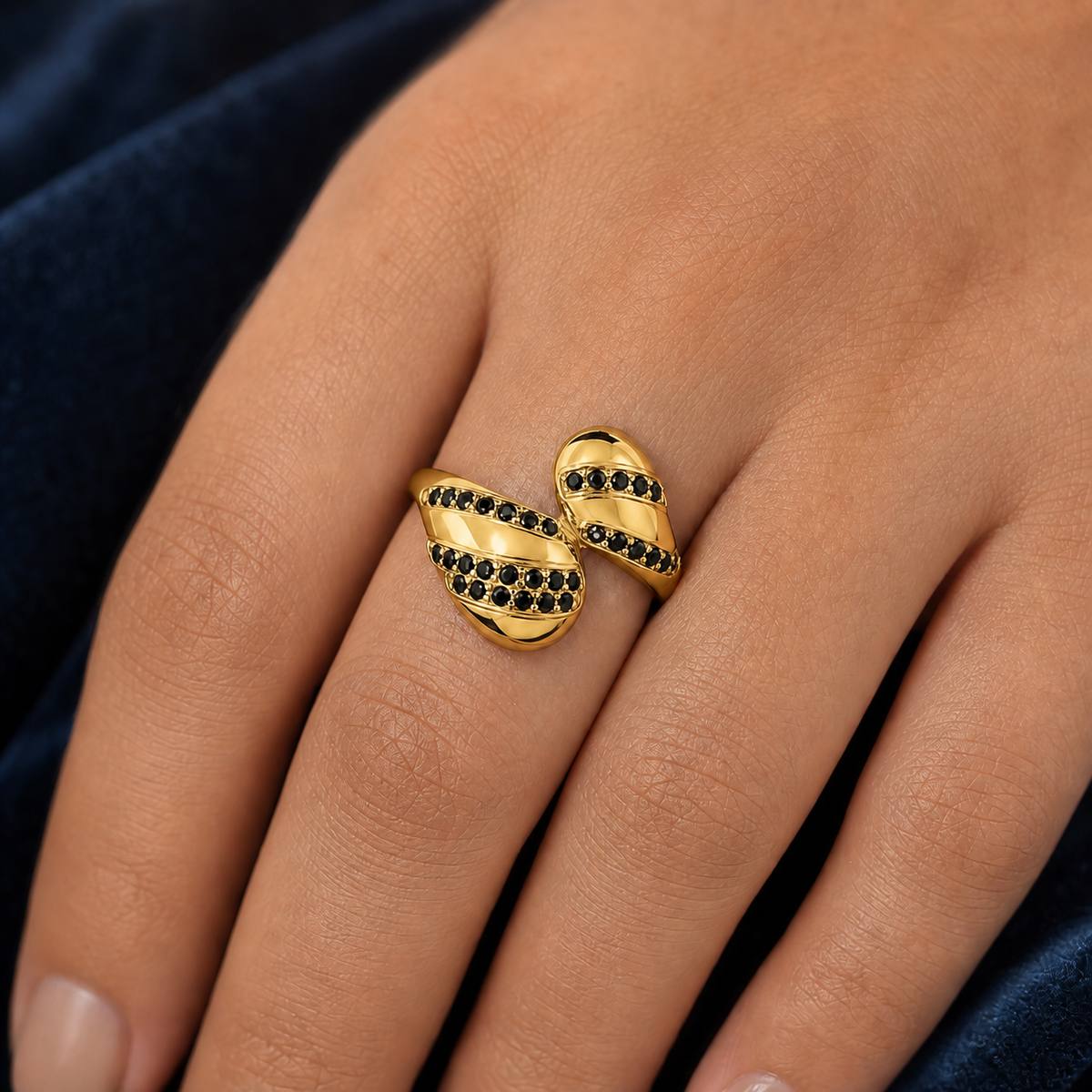 Golden Adjustable Noir Wave Ring product image 3