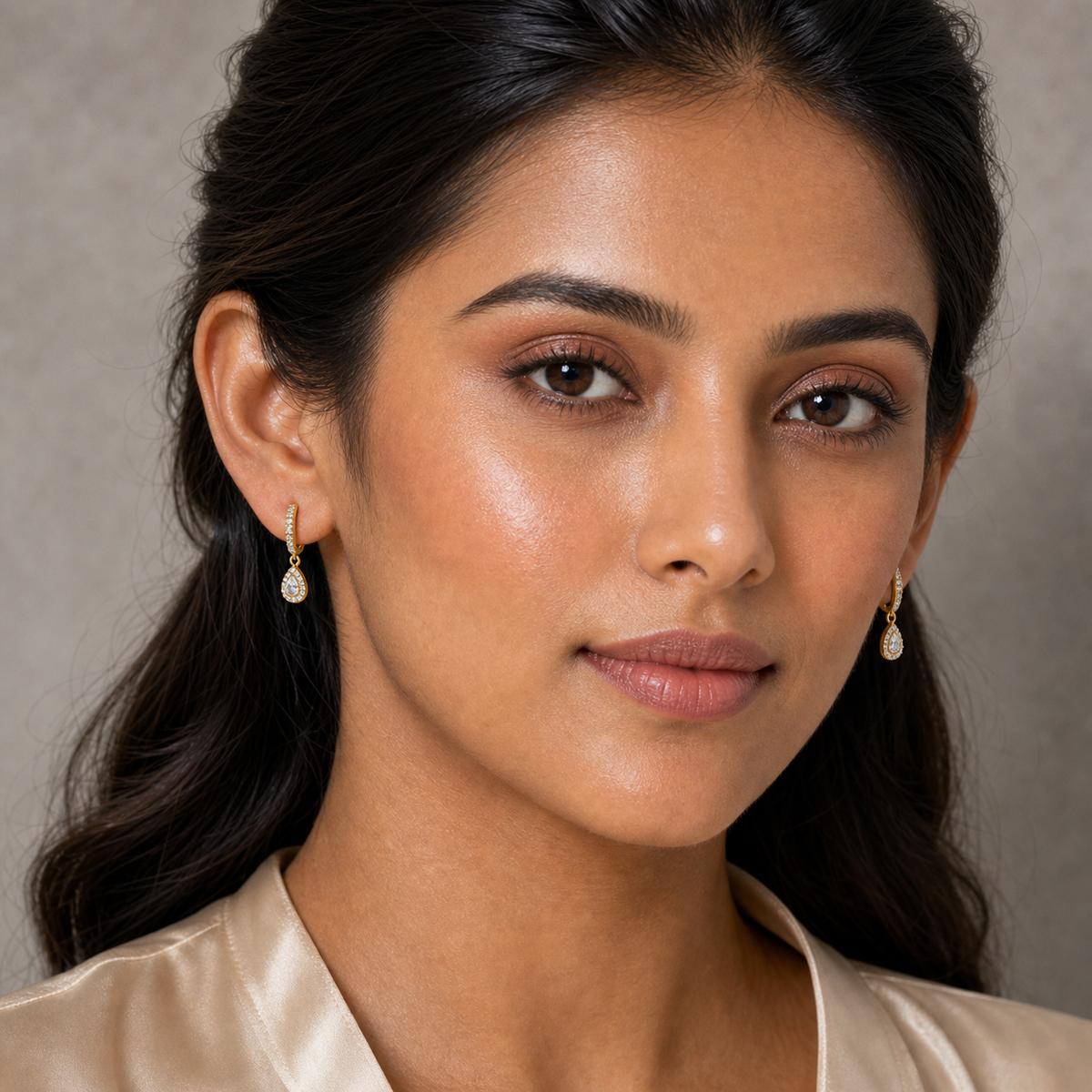 Golden Noor Pear Huggie Earrings product image 8