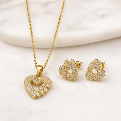 Golden Open Heart Halo Jewellery Set product image 1