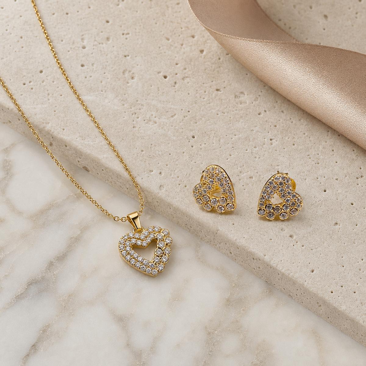 Golden Open Heart Halo Jewellery Set product image 3