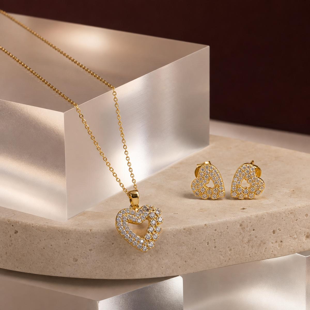 Golden Open Heart Halo Jewellery Set product image 5