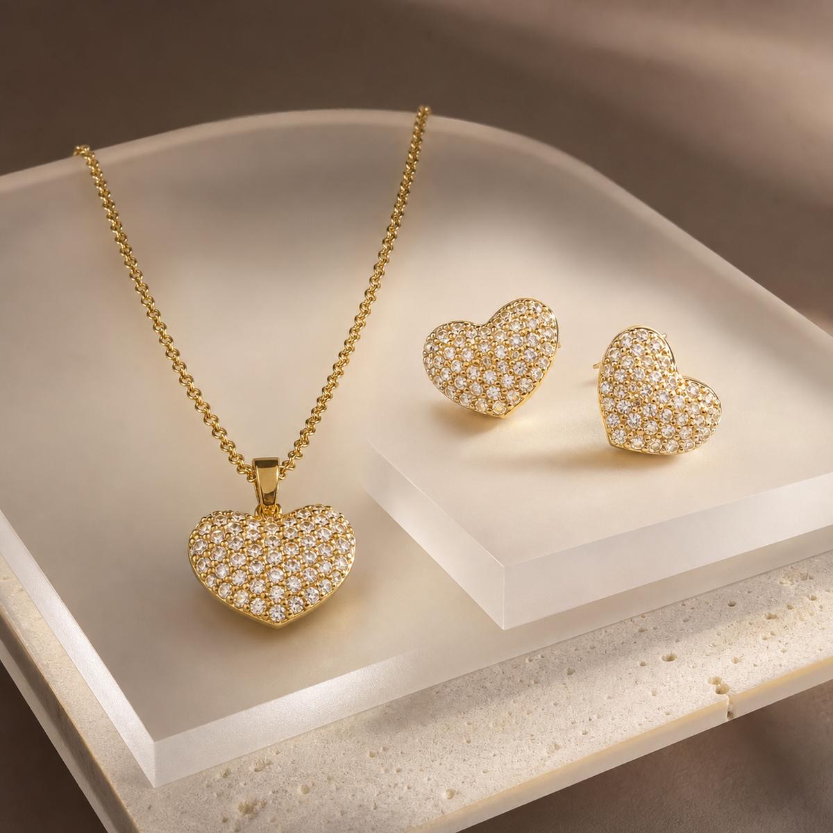 Golden Pave Heart Glow Jewellery Set product image 5