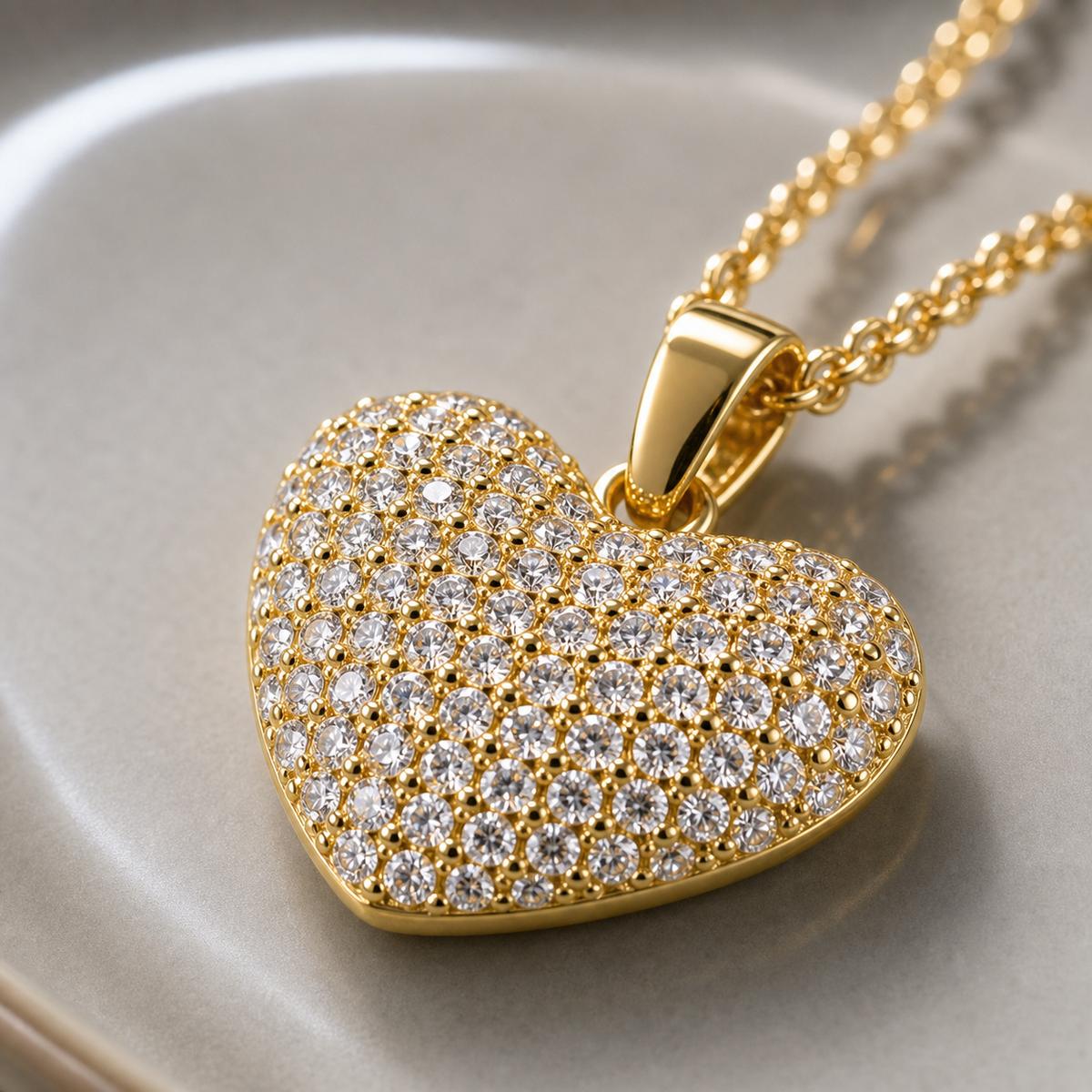 Golden Pave Heart Pendant design detail