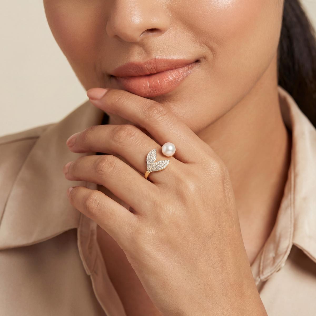 Golden Adjustable Pearl Bloom Ring product image 5
